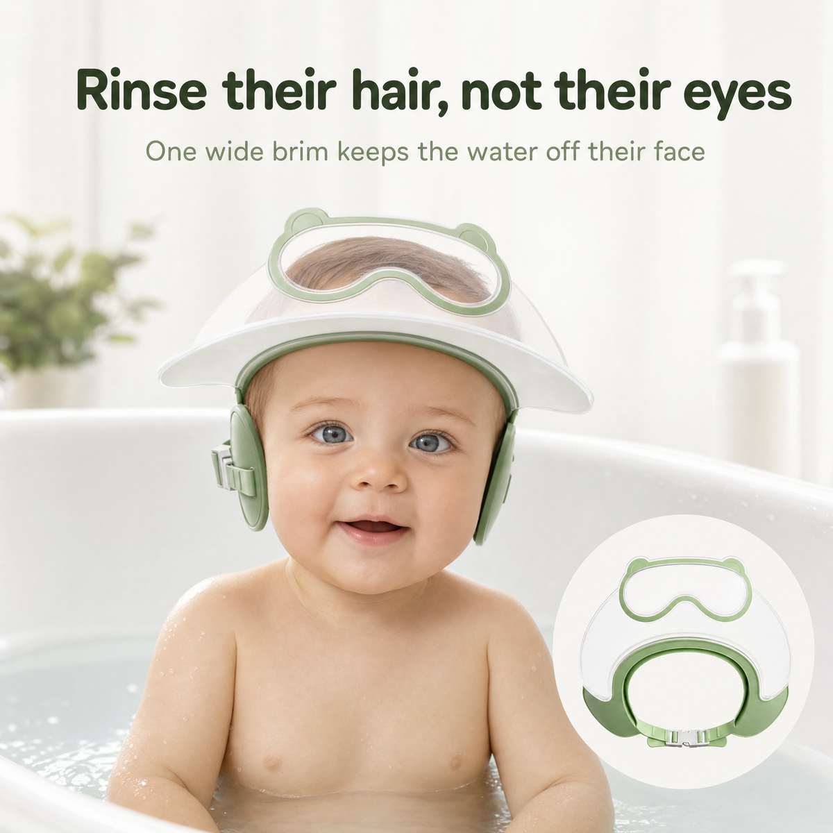 Otterly bath visor worn by a toddler in the bath
