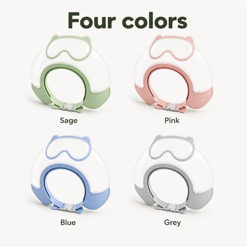 The visor in sage green, pink, blue and grey