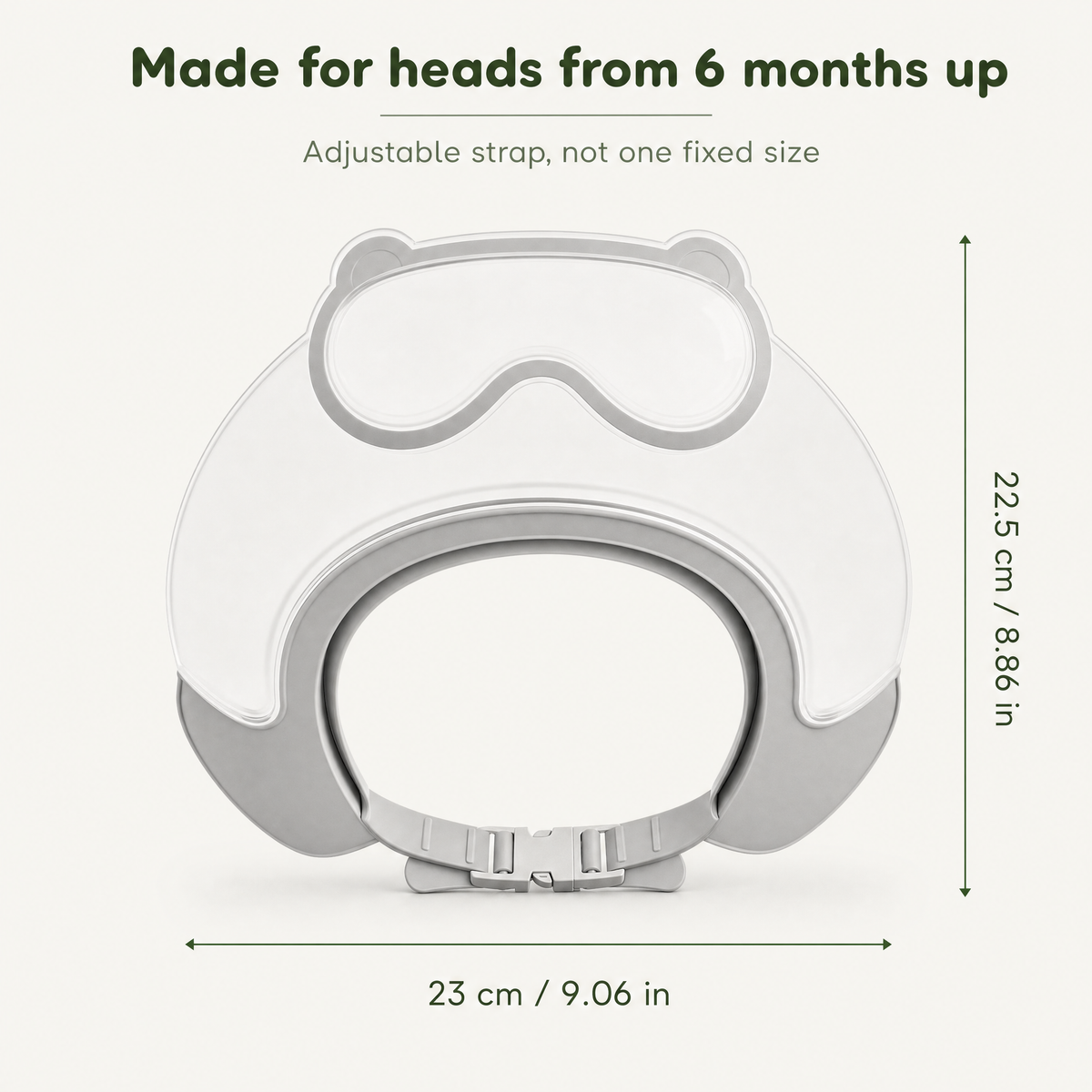 Measurements of the visor and the adjustable strap range